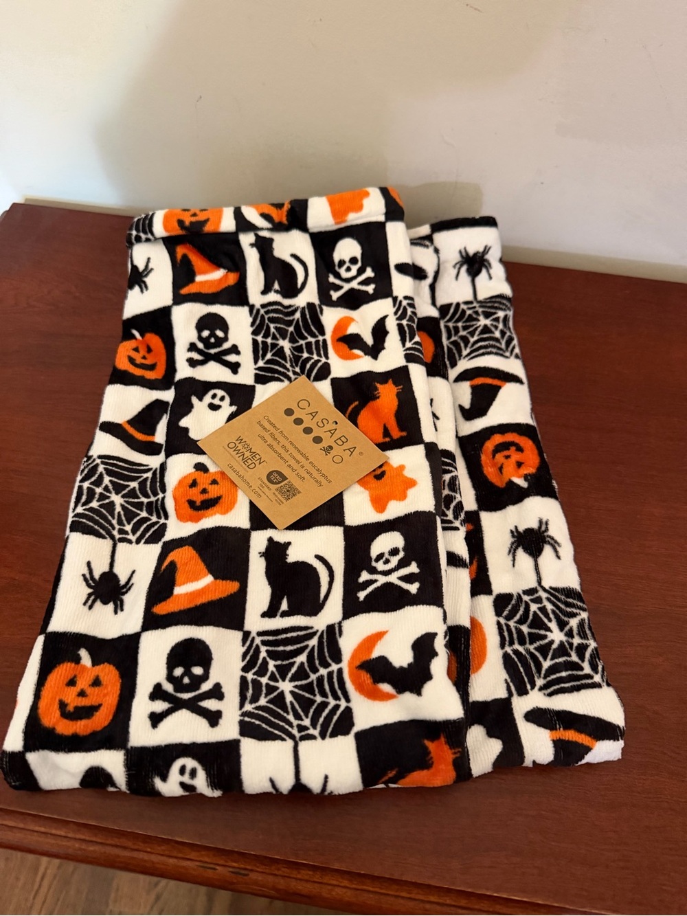 Casaba Halloween Plush Throw Blanket - Black, White & Orange Pattern